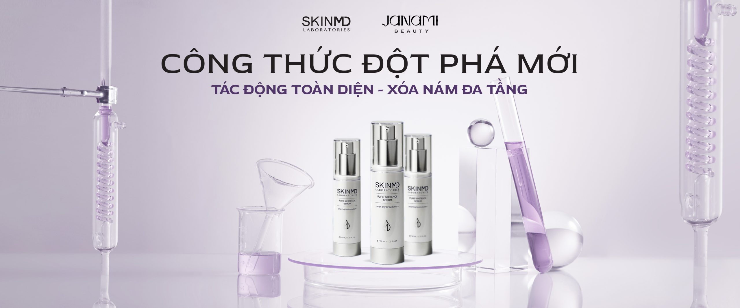 Banner Thông báo nâng cấp công thức, thành phần hoạt chất và bao bì sản phẩm SkinMD Pure Whitenol Serum